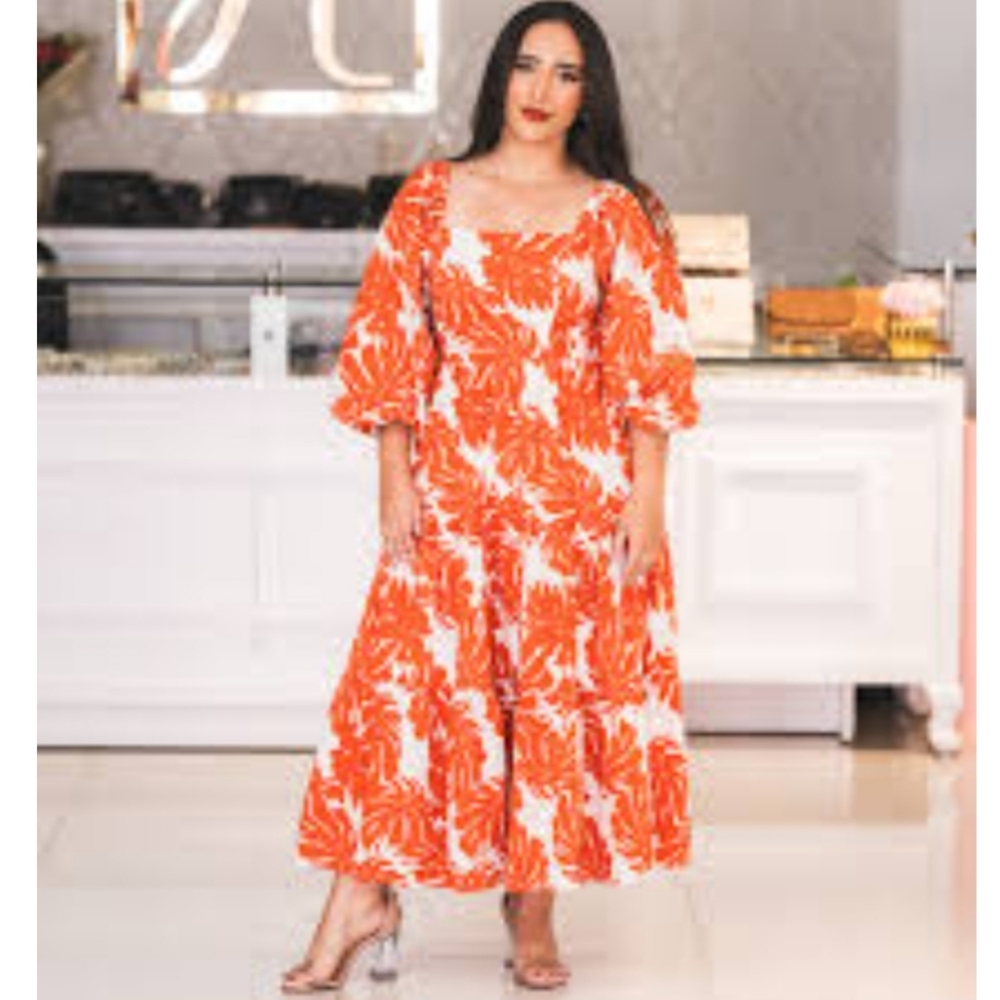 NWT FLYING TOMATO Leaf Print Smocked Back Women Dress
